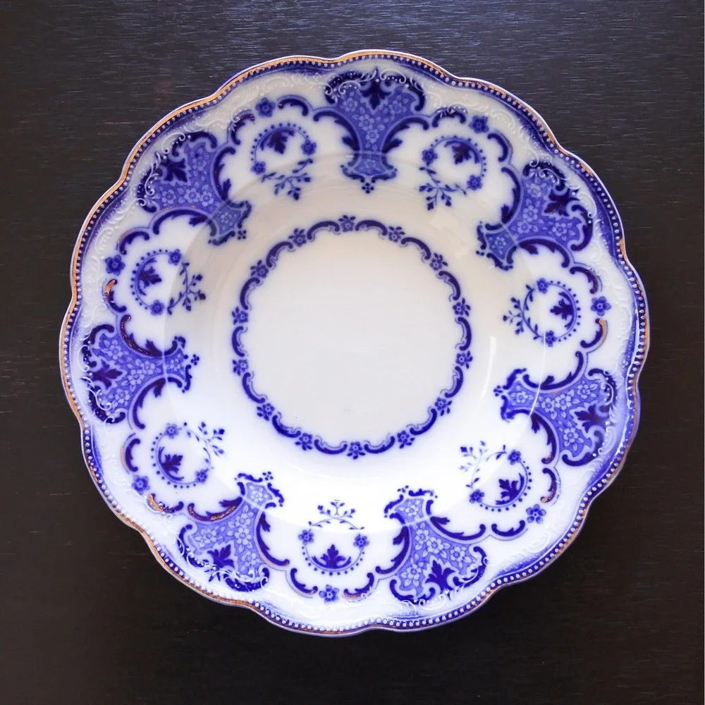 Antique c. 1890 W. H. Grindley Alton Flow Blue & White Porcelain Soup Bowl